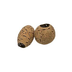 Pair Large 11" Vintage Hand-Carved Pierced Gourd Luminaries Folk Art Lanterns